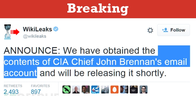 维基解密发力，CIA局长邮件内容即将曝光