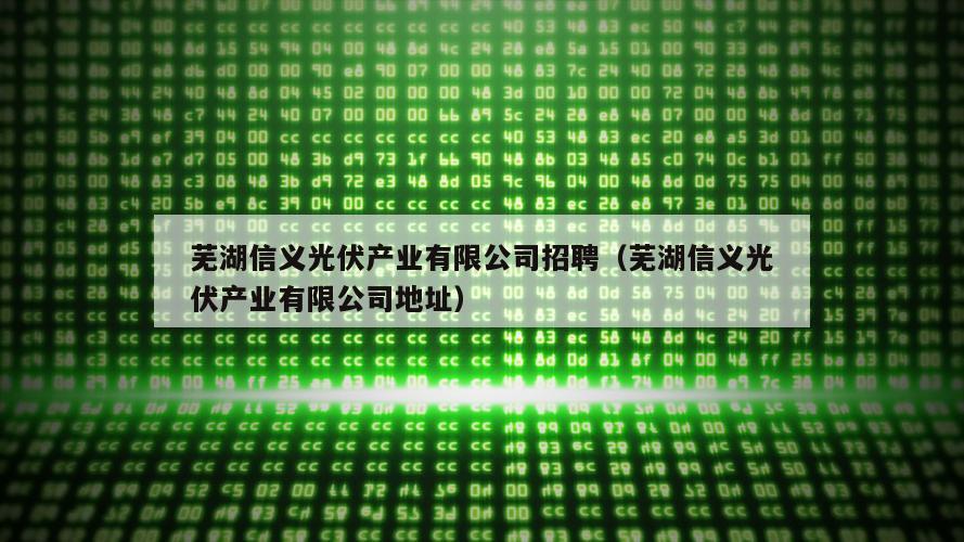 芜湖信义光伏产业有限公司招聘（芜湖信义光伏产业有限公司地址）