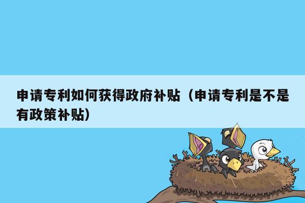 申请专利如何获得政府补贴（申请专利是不是有政策补贴）