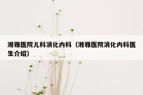 湘雅医院儿科消化内科（湘雅医院消化内科医生介绍）