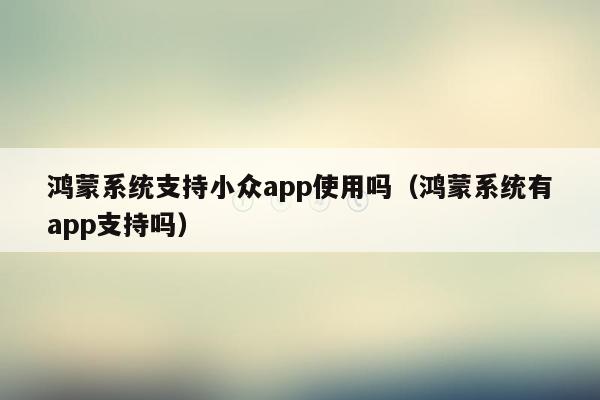 鸿蒙系统支持小众app使用吗（鸿蒙系统有app支持吗）