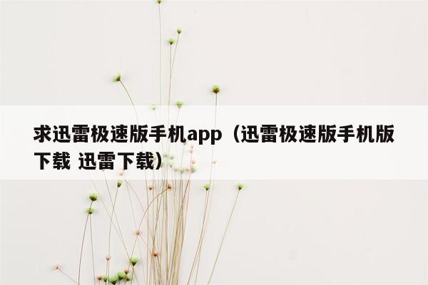 求迅雷极速版手机app（迅雷极速版手机版下载 迅雷下载）