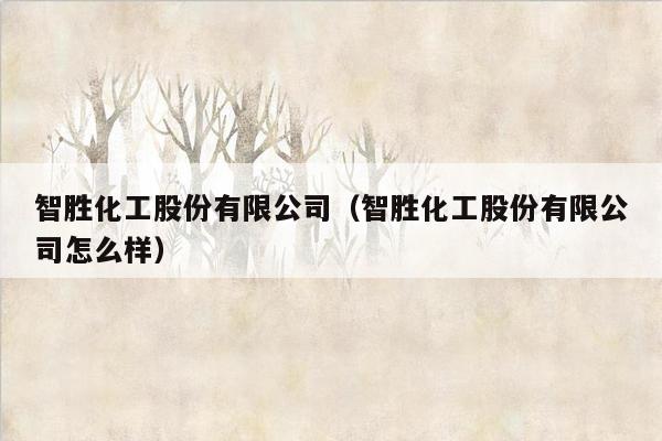 智胜化工股份有限公司（智胜化工股份有限公司怎么样）