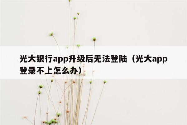 光大银行app升级后无法登陆（光大app登录不上怎么办）