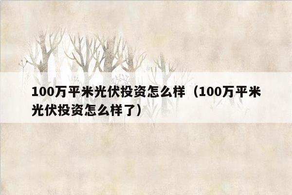 100万平米光伏投资怎么样（100万平米光伏投资怎么样了）