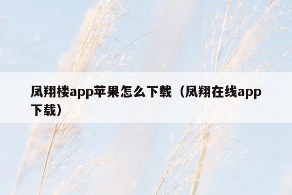 凤翔楼app苹果怎么下载（凤翔在线app下载）