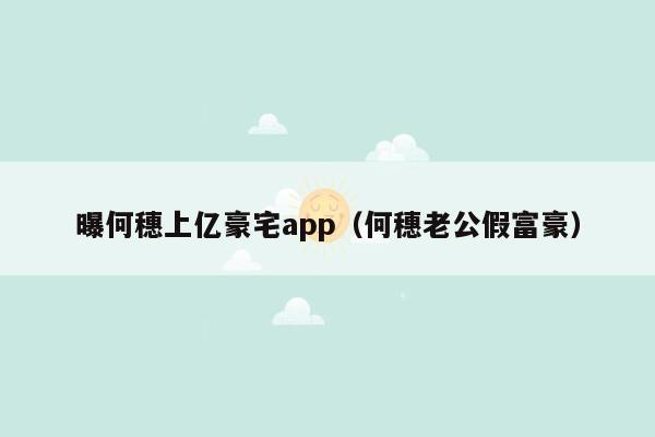 曝何穗上亿豪宅app（何穗老公假富豪）