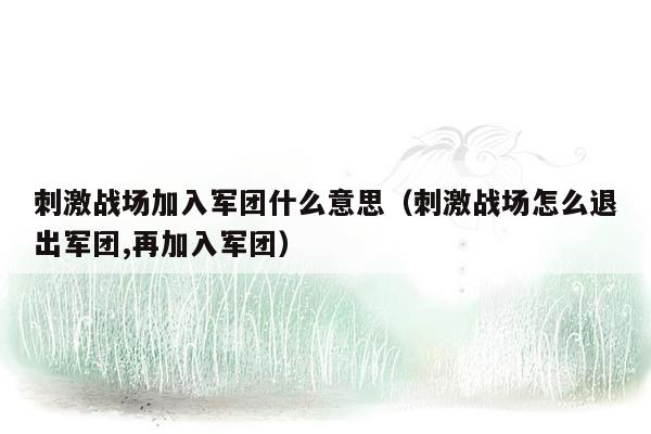 刺激战场加入军团什么意思（刺激战场怎么退出军团,再加入军团）