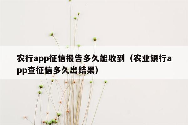 农行app征信报告多久能收到（农业银行app查征信多久出结果）