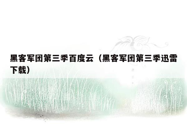 黑客军团第三季百度云（黑客军团第三季迅雷下载）