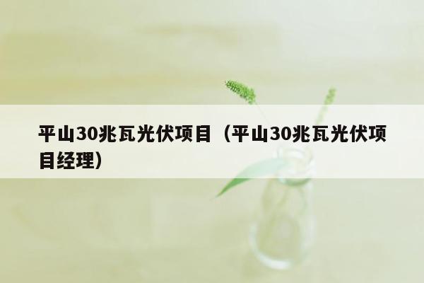 平山30兆瓦光伏项目（平山30兆瓦光伏项目经理）