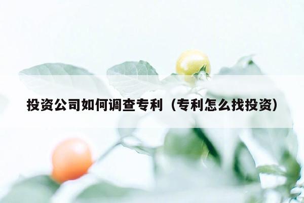 投资公司如何调查专利（专利怎么找投资）