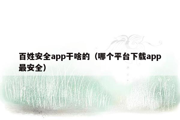 百姓安全app干啥的（哪个平台下载app最安全）