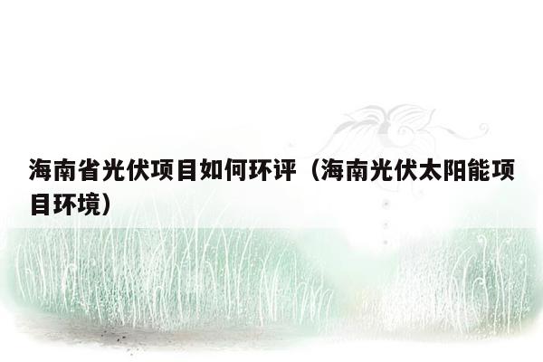 海南省光伏项目如何环评（海南光伏太阳能项目环境）