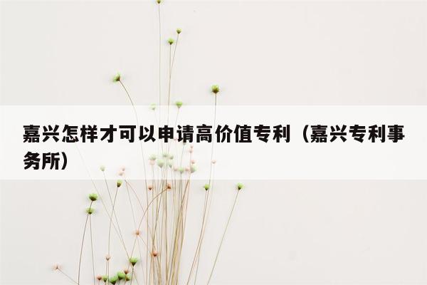 嘉兴怎样才可以申请高价值专利（嘉兴专利事务所）