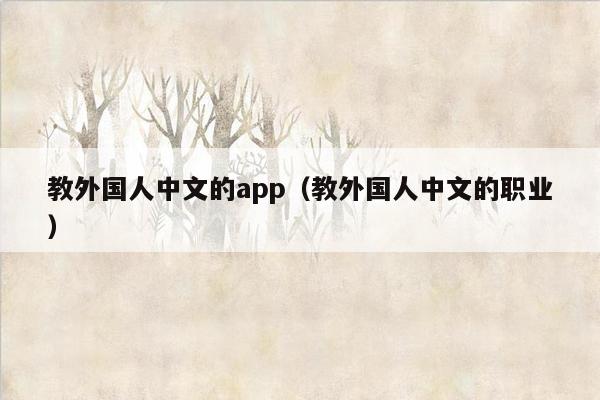 教外国人中文的app（教外国人中文的职业）