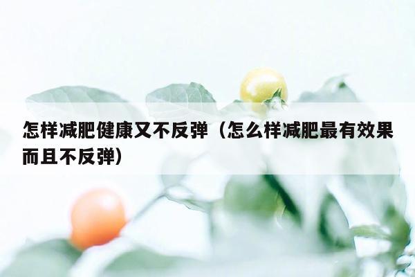 怎样减肥健康又不反弹（怎么样减肥最有效果而且不反弹）