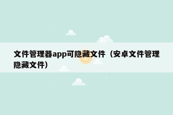 文件管理器app可隐藏文件（安卓文件管理隐藏文件）