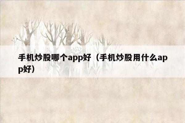 手机炒股哪个app好（手机炒股用什么app好）