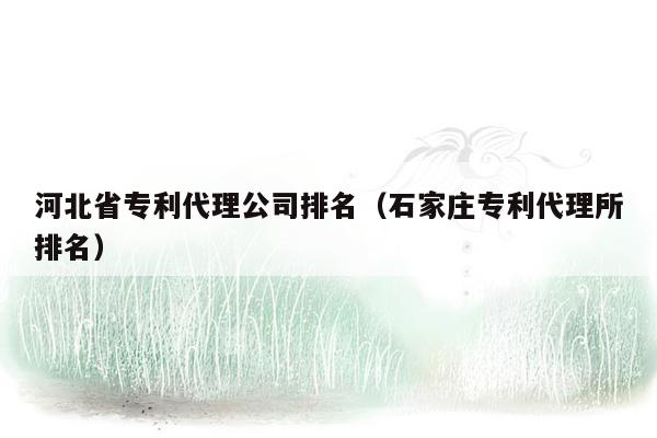 河北省专利代理公司排名（石家庄专利代理所排名）