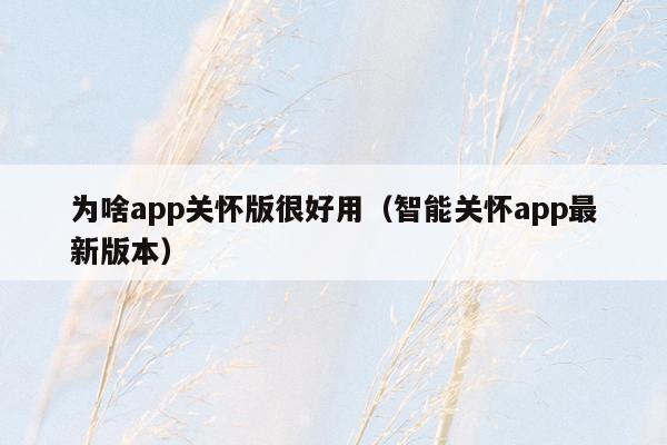 为啥app关怀版很好用（智能关怀app最新版本）