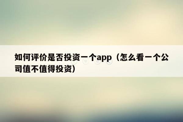 如何评价是否投资一个app（怎么看一个公司值不值得投资）