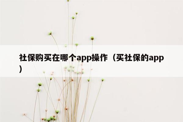 社保购买在哪个app操作（买社保的app）