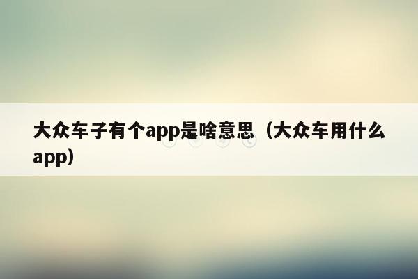 大众车子有个app是啥意思（大众车用什么app）