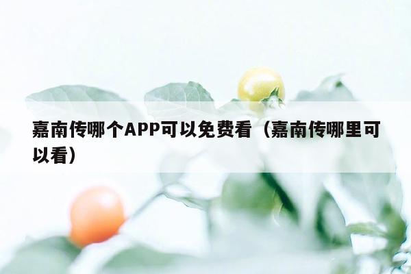 嘉南传哪个APP可以免费看（嘉南传哪里可以看）