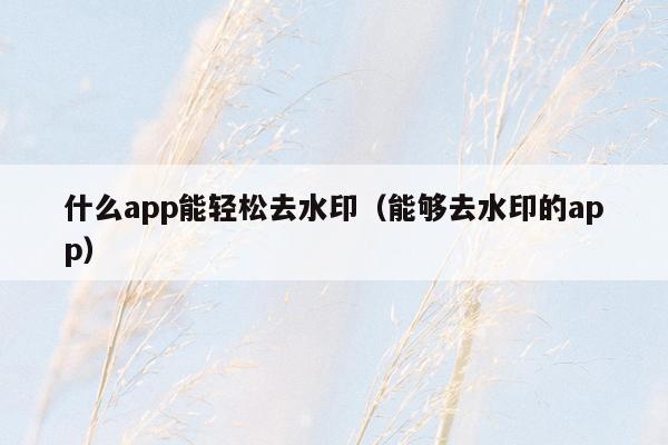 什么app能轻松去水印（能够去水印的app）