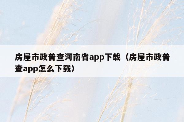 房屋市政普查河南省app下载（房屋市政普查app怎么下载）