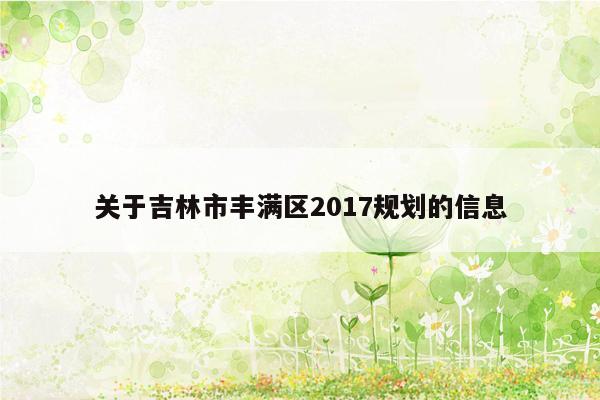 关于吉林市丰满区2017规划的信息