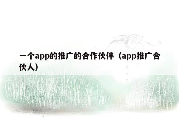 一个app的推广的合作伙伴（app推广合伙人）