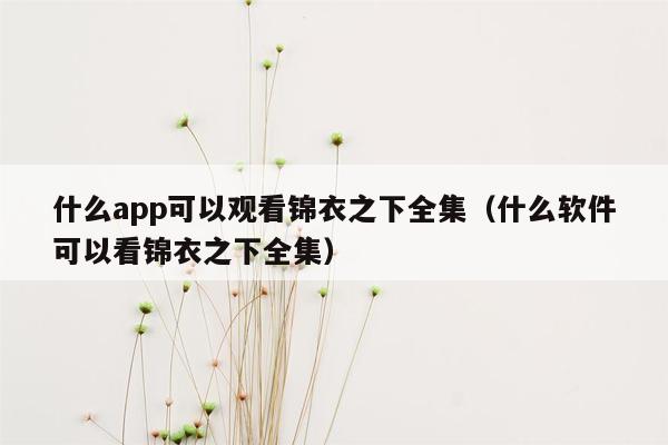 什么app可以观看锦衣之下全集（什么软件可以看锦衣之下全集）