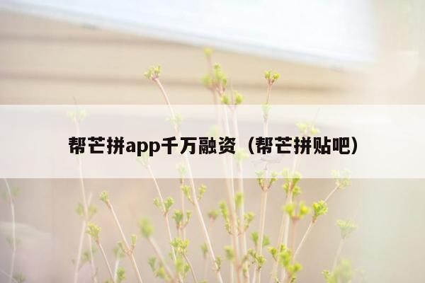 帮芒拼app千万融资（帮芒拼贴吧）