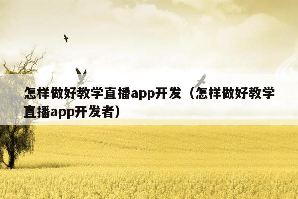 怎样做好教学直播app开发（怎样做好教学直播app开发者）