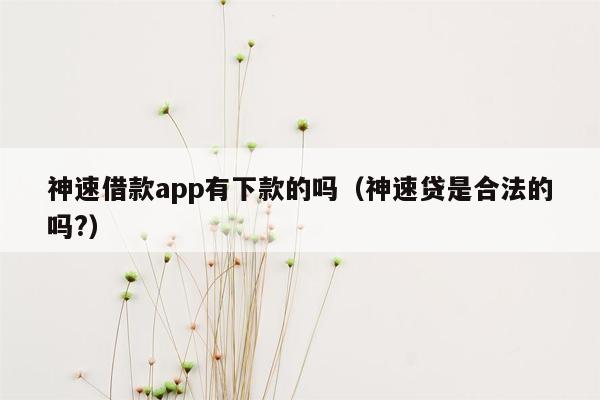 神速借款app有下款的吗（神速贷是合法的吗?）