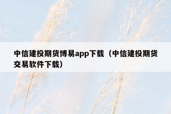 中信建投期货博易app下载（中信建投期货交易软件下载）