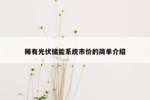 稀有光伏储能系统市价的简单介绍