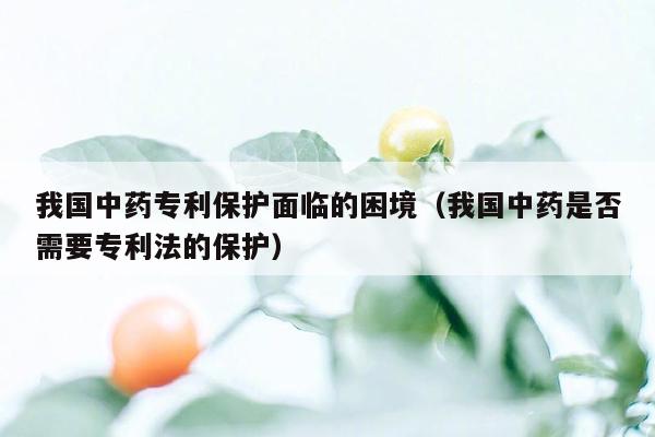 我国中药专利保护面临的困境（我国中药是否需要专利法的保护）