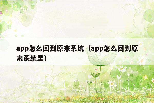 app怎么回到原来系统（app怎么回到原来系统里）