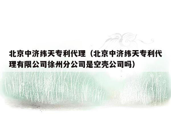 北京中济纬天专利代理（北京中济纬天专利代理有限公司徐州分公司是空壳公司吗）