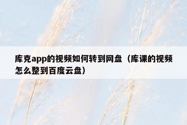 库克app的视频如何转到网盘（库课的视频怎么整到百度云盘）