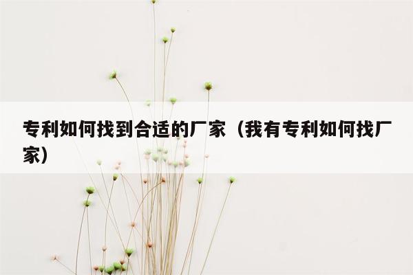 专利如何找到合适的厂家（我有专利如何找厂家）