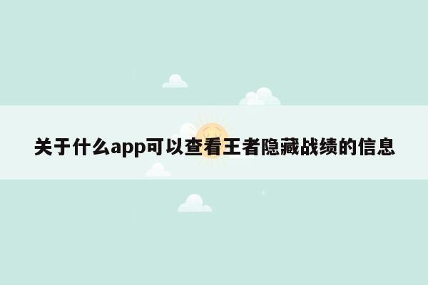 关于什么app可以查看王者隐藏战绩的信息