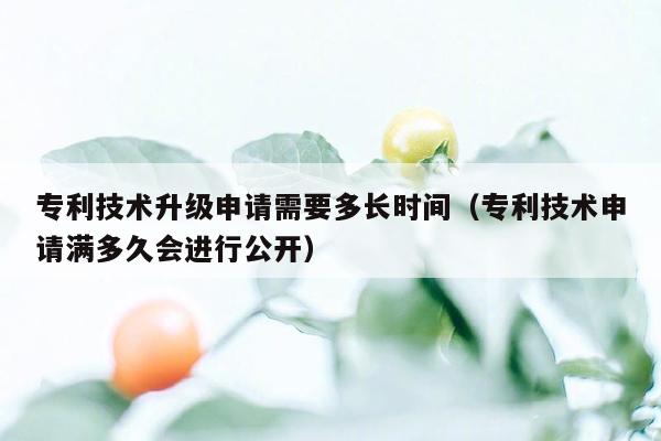 专利技术升级申请需要多长时间（专利技术申请满多久会进行公开）